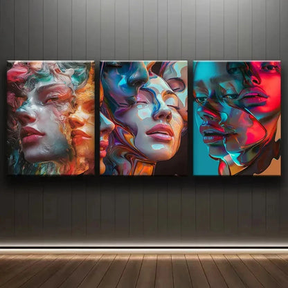 3pcs Abstract Faces Illustration Wall Art Set Canvas Framed 60x90cm - High Quality Print 100% Australian Made Wall Canvas Ready to Hang - Bella Home Decor