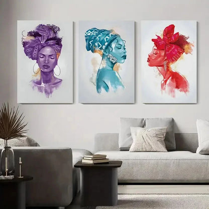 3pcs Women Colorful Headwrap  CH   Wall Art Set Canvas Framed 50x70cm - High Quality Print 100% Australian Made Wall Canvas Ready to Hang