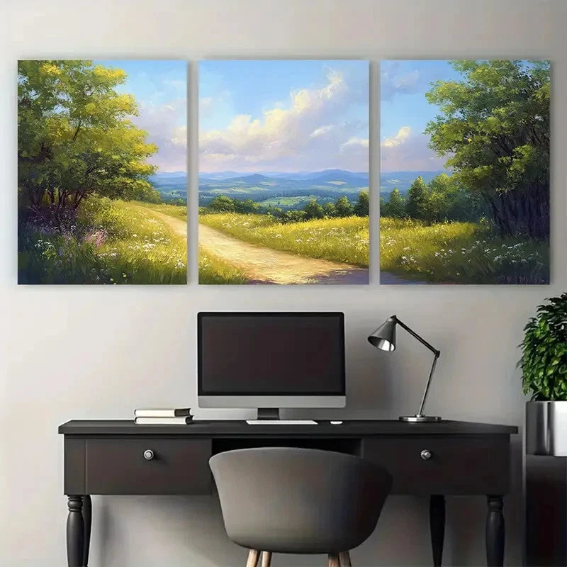 3pcs Invitation Impressionist Painting Landscape Wall Art Set Canvas Framed 50x70cm - High Quality Print 100% Australian Made Wall Canvas Ready to Hang
