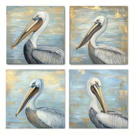4pcs Pelican Bir Wall Art Canvas Framed