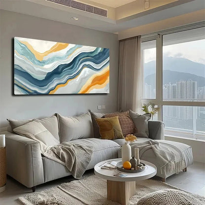 Wavy Lines Like Flowing Wall Art canvas office home room framed 120x60cm - Bella Home Decor