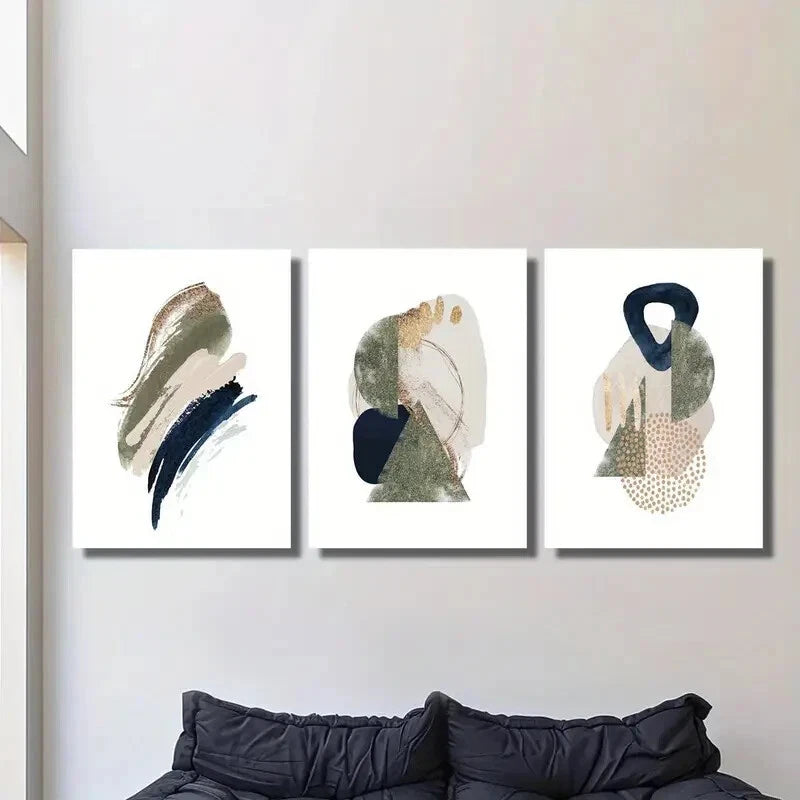 3pcs Golden Foil Accents, White Vector Texture Metal Print Ready to Hang Art
