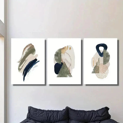 3pcs Golden Foil Accents, White Vector Texture Metal Print Ready to Hang Art