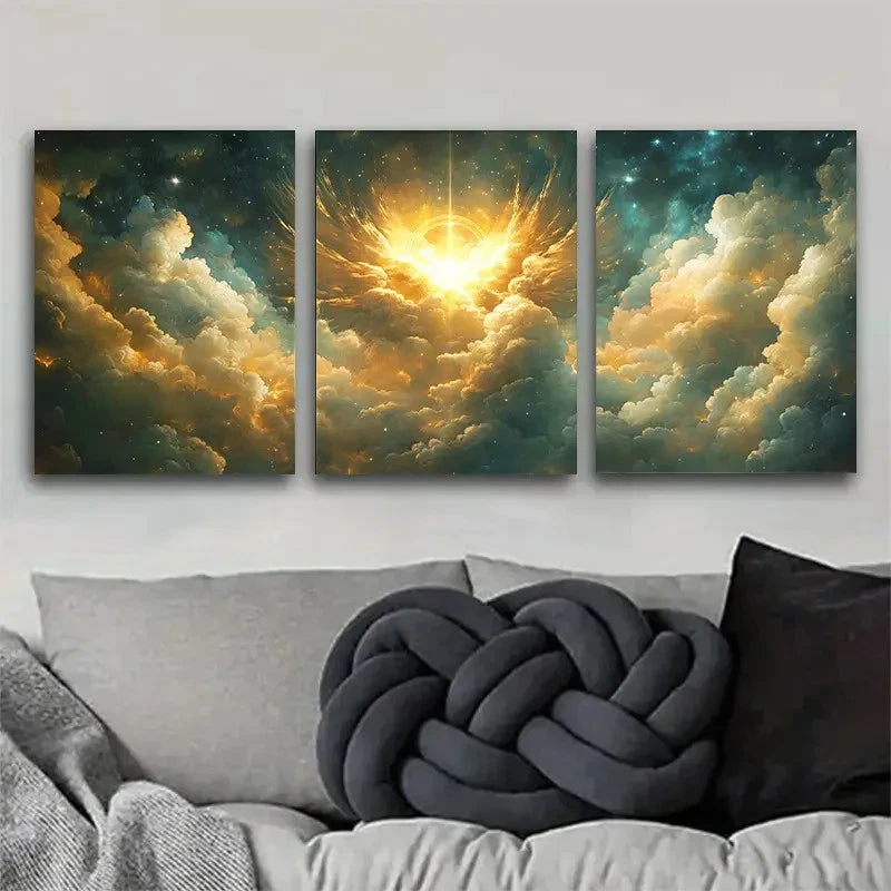 3pcs Dreamy Cosmic and Sea of Clouds Triptych Metal Print Ready to Hang Art - Bella Home Decor