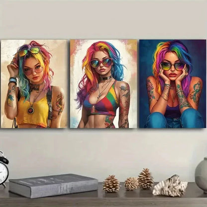 3pcs Featuring a Portrait of a Bold Woman Wall Art Set Canvas Unframed – High Quality Print 100% Australian Made Wall Canvas - Bella Home Decor