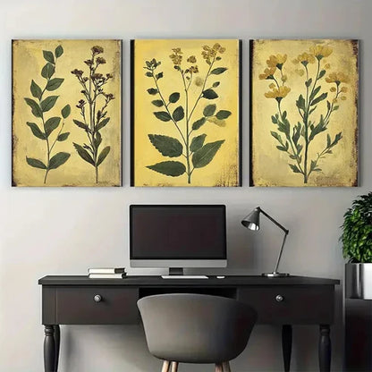 3pcs Les fleurs Abstract Vintage Botanical Wall Art Canvas Unframed - High Quality Print 100% Australian Made Wall Canvas