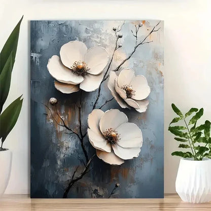 Beautiful Textured White Floral Painting 60x90cm Metal Print Ready to Hang