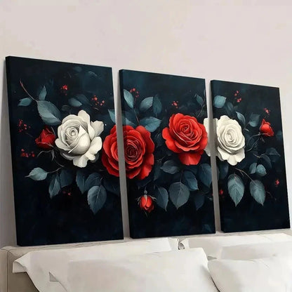 3pcs Elegant Rose Dark Background Art j  Wall Art Set Canvas Framed 60x90cm - High Quality Print 100% Australian Made Wall Canvas Ready to Hang