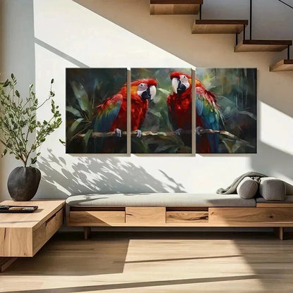 3pcs Red Macaw Birds In The Rainforest Wall Art Set Canvas Framed 40x60cm - High Quality Print 100% Australian Made Wall Canvas Ready to Hang - Bella Home Decor