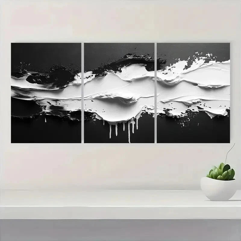 3pcs Minimalist Black and White Abstract Art Metal Print Ready to Hang Art - Bella Home Decor
