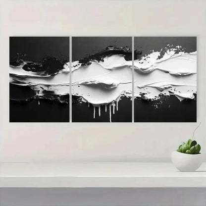 3pcs Minimalist Black and White Abstract Art Metal Print Ready to Hang Art - Bella Home Decor