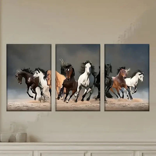 3pcs a Group of Horses Running in The Sand Wall Art Set Canvas Framed 60x90cm - High Quality Print 100% Australian Made Wall Canvas Ready to Hang