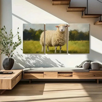 3pcs Artistic Sheep Painting Pastoral Scene Metal Print Ready to Hang Art - Bella Home Decor