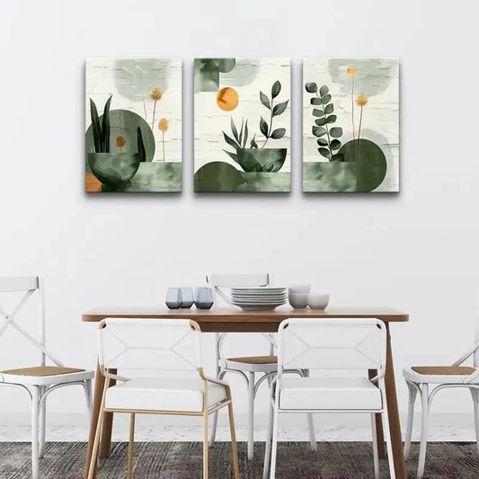 3pcs Abstract Geometric & Botanical Metal Print Ready to Hang Art
