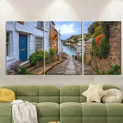3pcs Polperro Harbour  Wall Art Set Canvas Unframed - High Quality Print 100% Australian Made Wall Canvas - Bella Home Decor