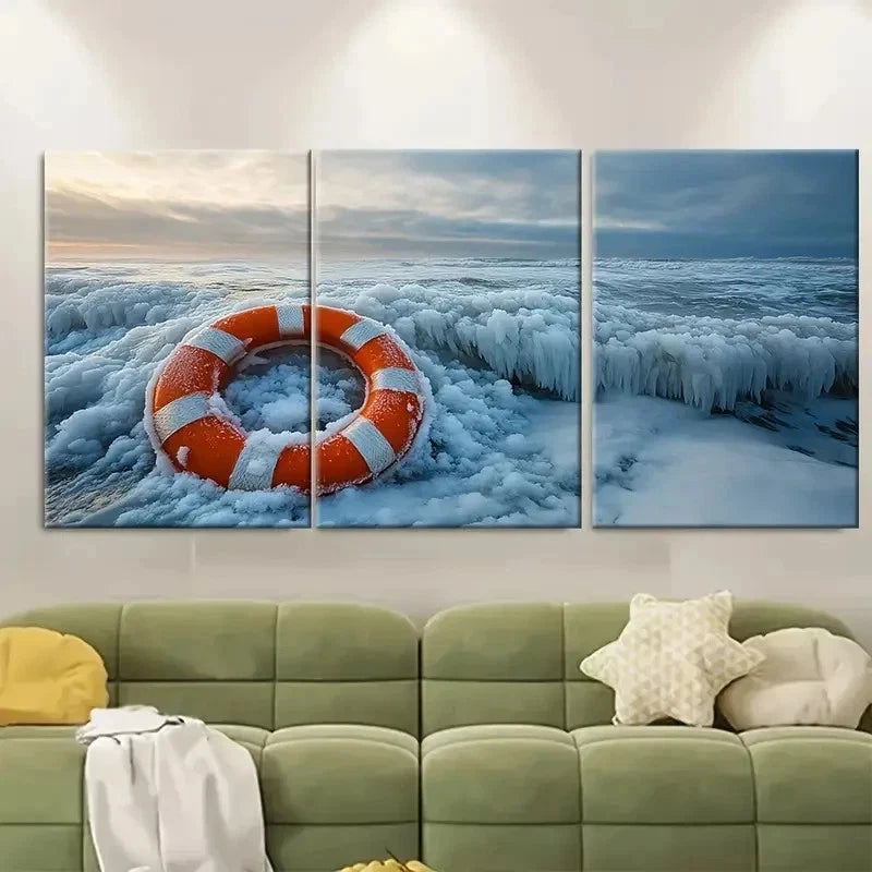 3pcs Bright Orange Lifebuoy Ring ER    Wall Art Set Canvas Framed 50x70cm - High Quality Print 100% Australian Made Wall Canvas Ready to Hang - Bella Home Decor