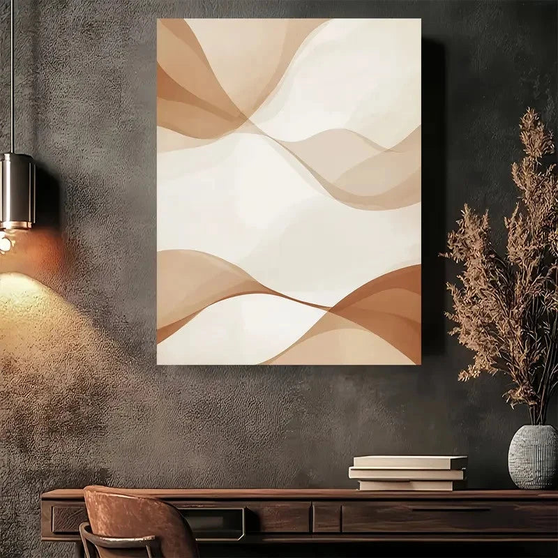 Beautiful Beige & Brown Wavy Patterns Painting 40x60cm Metal Print Ready to Hang