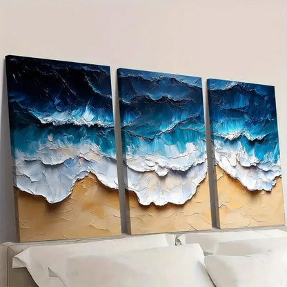 3pcs Ocean Beach Blue & Beige Seascape Wall Art Canvas Unframed – High Quality Print 100% Australian Made Wall Canvas