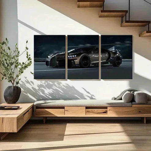 3pcs Bugatti Super Car Modern Vehicle Wall Art Canvas Unframed - High Quality Print 100% Australian Made Wall Canvas - Bella Home Decor