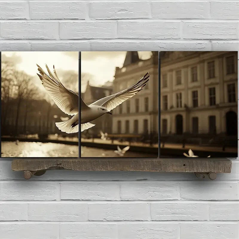 3pcs Pigeons on The Big Buildings Square Metal Print Ready to Hang Art - Bella Home Decor