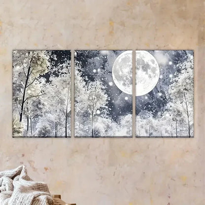 3pcs forest with full moon  Wall Art Set Canvas Unframed - High Quality Print 100% Australian Made Wall Canvas - Bella Home Decor