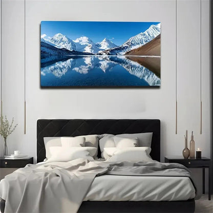 Mountain Lake Reflection Wall Art Canvas Office Home Room Framed 120x60cm