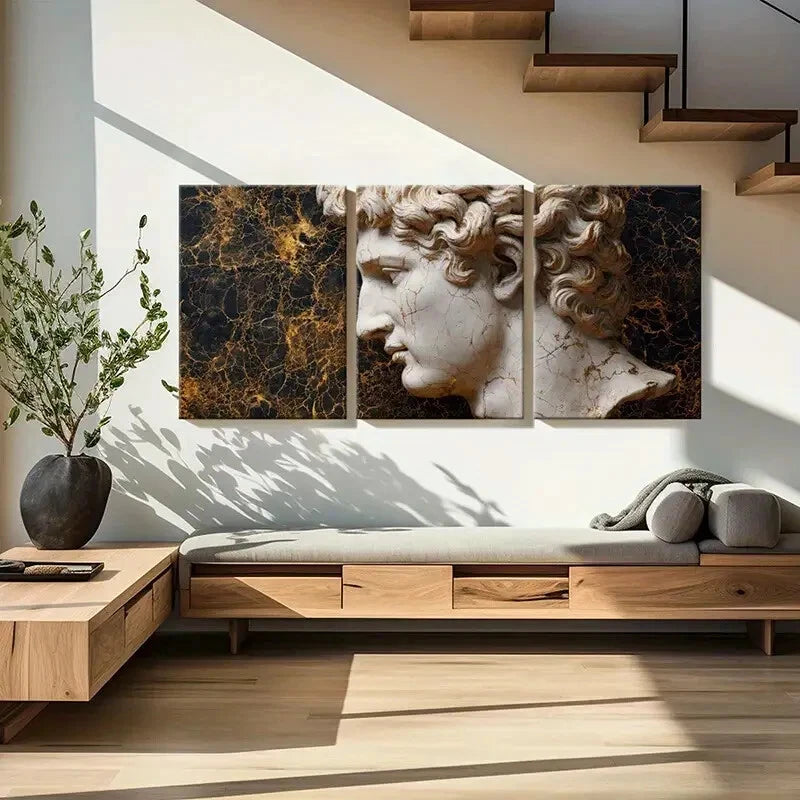 3pcs Sculpture Art Classical Greek Statue Metal Print Ready to Hang Art - Bella Home Decor