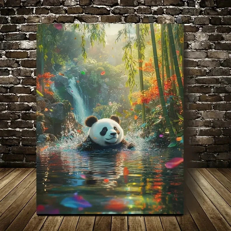 Colorful Bamboo Grove Scene with Water Splash Painting 40x60cm Metal Print Ready to Hang - Bella Home Decor