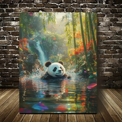 Colorful Bamboo Grove Scene with Water Splash Painting 40x60cm Metal Print Ready to Hang - Bella Home Decor