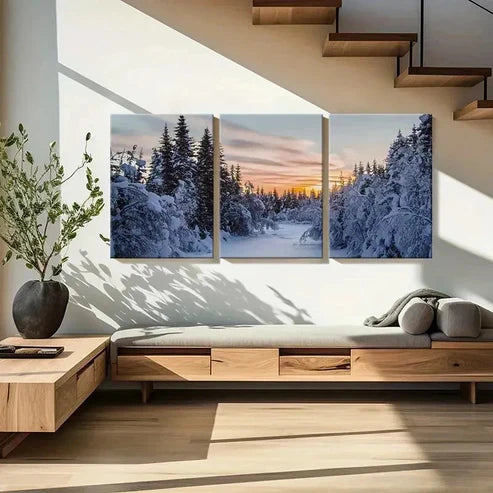 3pcs Snow Forest Natural Landscape Wall Art Canvas Unframed - High Quality Print 100% Australian Made Wall Canvas