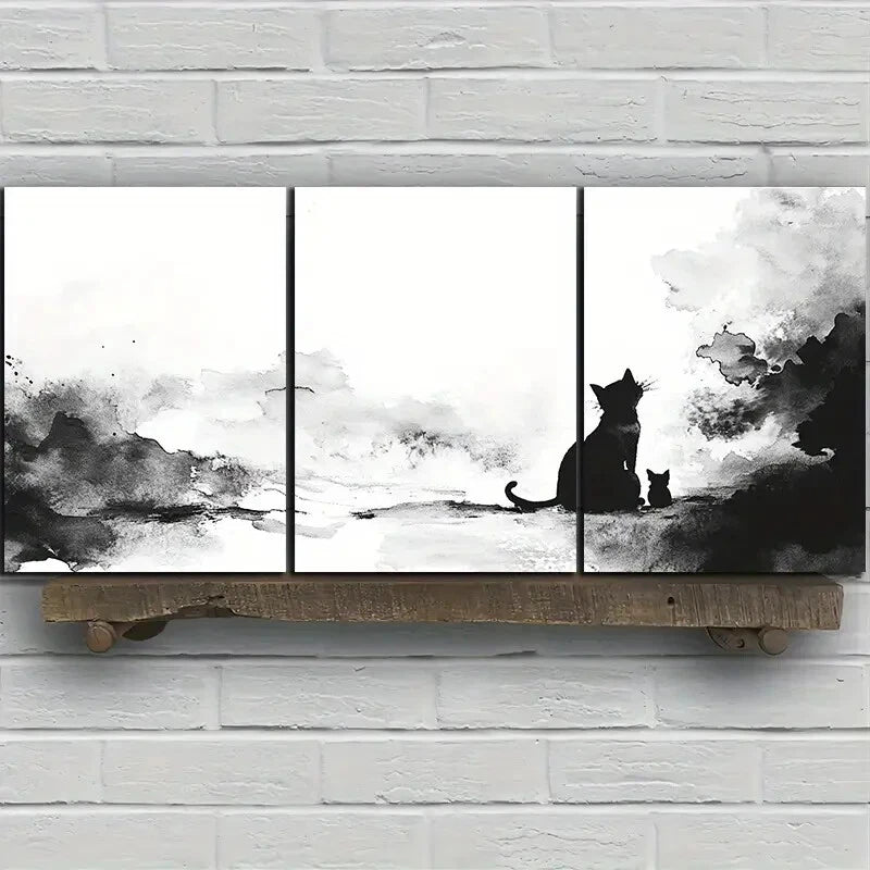 3pcs Ink Wash Animals Black & White Metal Print Ready to Hang Art - Bella Home Decor