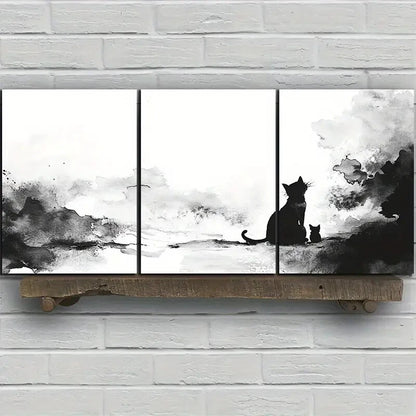 3pcs Ink Wash Animals Black & White Metal Print Ready to Hang Art - Bella Home Decor