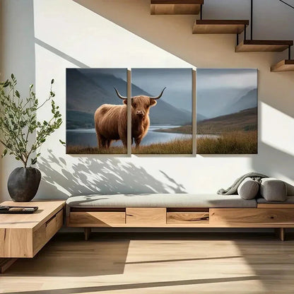 3pcs Highland Cow Mountain Landscape Art Scenery Metal Print Ready to Hang Art - Bella Home Decor