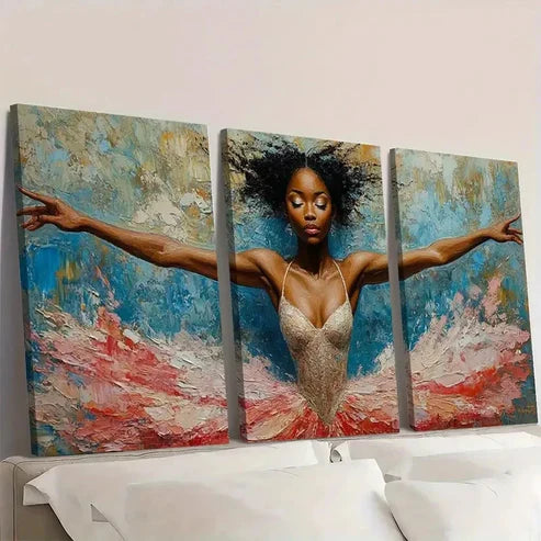 3pcs African American Ballerina Colors Dynamic Wall Art Canvas Unframed – High Quality Print 100% Australian Made Wall Canvas - Bella Home Decor