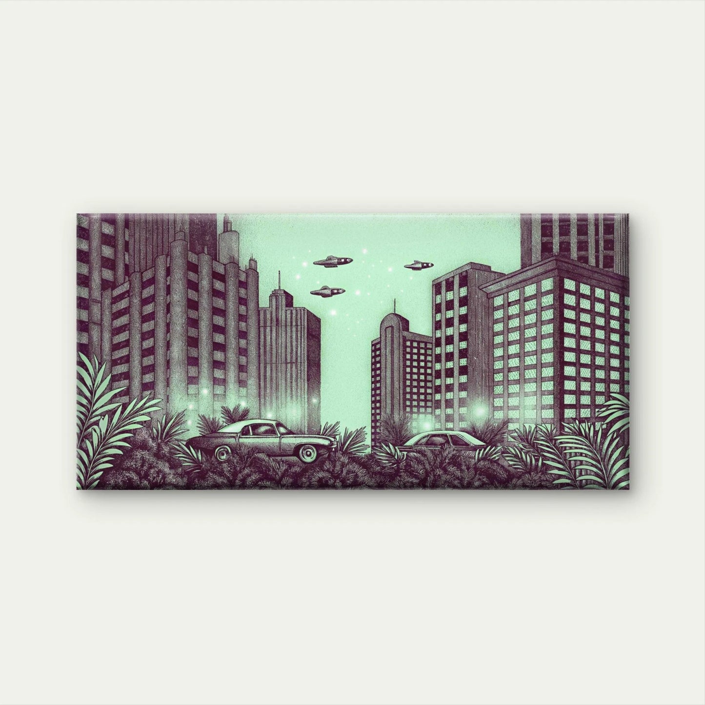 Alien Night City Wall Art Canvas Office Home Room Framed 120x60cm