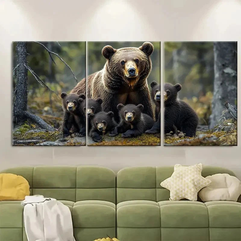 3pcs Mother Bear Cubs MC  Wall Art Set Canvas Framed 40x60cm - High Quality Print 100% Australian Made Wall Canvas Ready to Hang