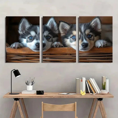 3pcs Adorable Husky Puppies Animal Themed Wall Art Set Canvas Unframed - High Quality Print 100% Australian Made Wall Canvas - Bella Home Decor