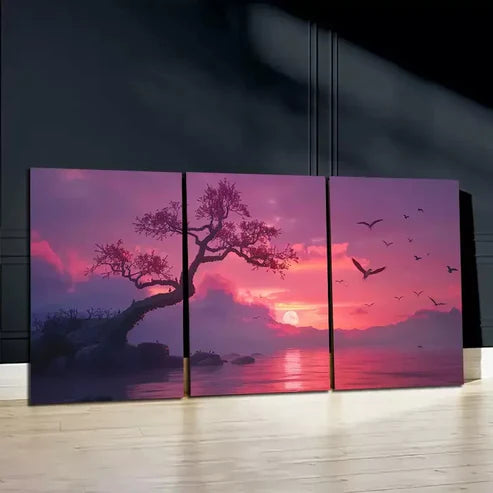 3pcs Cherry Blossoms By A Lake Wall Art Canvas Unframed - High Quality Print 100% Australian Made Wall Canvas - Bella Home Decor