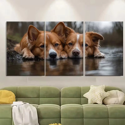 3pcs Two Dogs Relaxing Together Best Friends Metal Print Ready to Hang Art