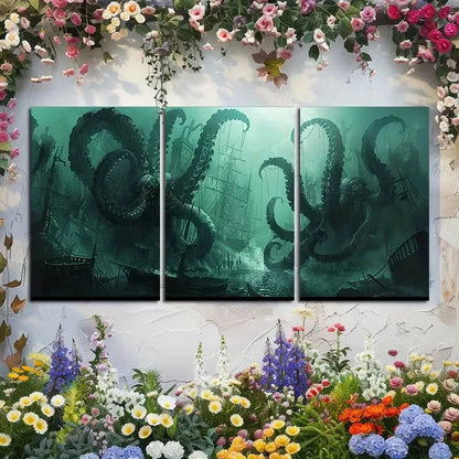 3pcs Nautical Marine Life Siren & Octopus Design Metal Print Ready to Hang Art