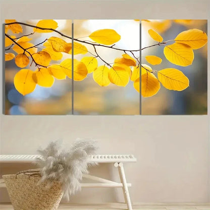 3pcs Yellow Leaves In The Fall Seasonal Wall Art Set Canvas Framed 50x70cm - High Quality Print 100% Australian Made Wall Canvas Ready to Hang - Bella Home Decor
