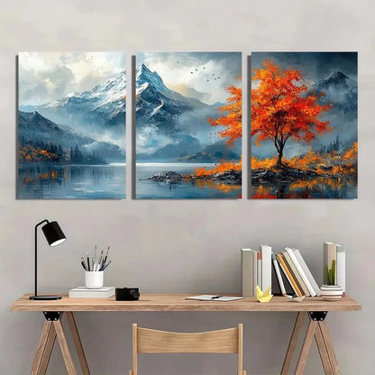 3pcs Mountain Landscape Textured Oil Painting Metal Print Ready to Hang Art - Bella Home Decor