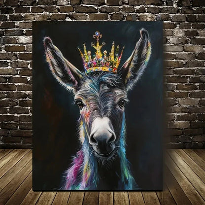 Colorful Donkey with Crown Vibrant Painting  40x60cm Metal Print Ready to Hang
