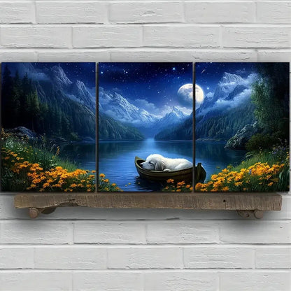 3pcs Dog Sleeping on Small Boat Metal Print Ready to Hang Art - Bella Home Decor