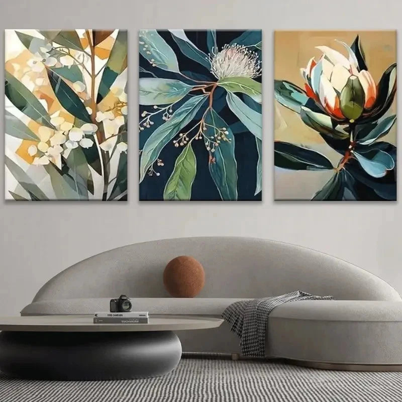 3pcs Abstract Botanical Australian Native Flowers Metal Print Ready to Hang Art - Bella Home Decor