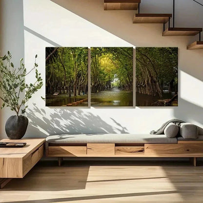3pcs Greenway Nature Trees and Road Wall Art Set Canvas Framed 50x70cm - High Quality Print 100% Australian Made Wall Canvas Ready to Hang