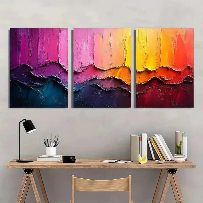 3pcs Multicolor Art Abstract Oil Painting Metal Print Ready to Hang Art - Bella Home Decor