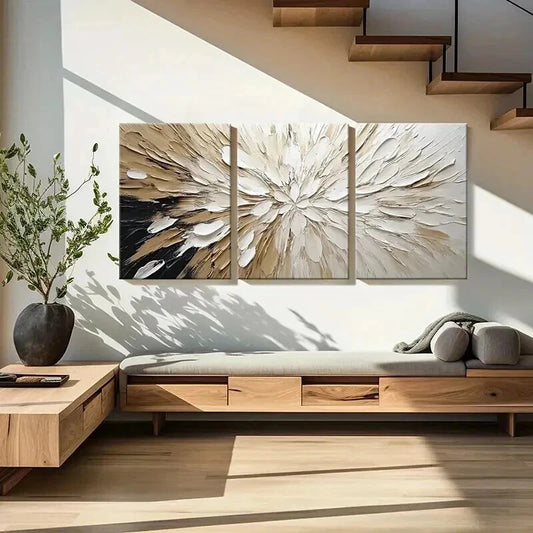 3pcs Abstract Floral Art Neutral Colors Wall Art Set Canvas Framed 60x90cm - High Quality Print 100% Australian Made Wall Canvas Ready to Hang