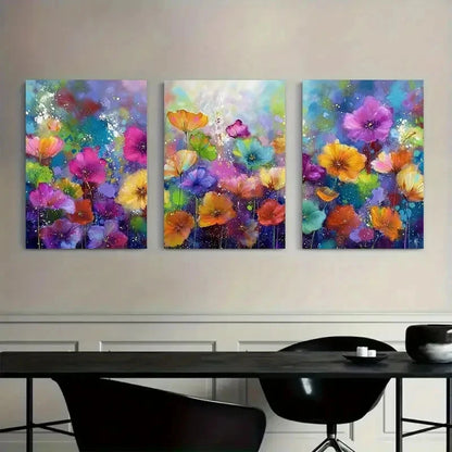 3pcs Colorful Floral Garden with Bokeh Effects Metal Print Ready to Hang Art - Bella Home Decor
