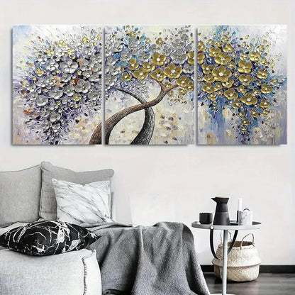 3pcs Abstract Metallic Floral Tree Wall Art Set Canvas Framed 40x60cm - High Quality Print 100% Australian Made Wall Canvas Ready to Hang